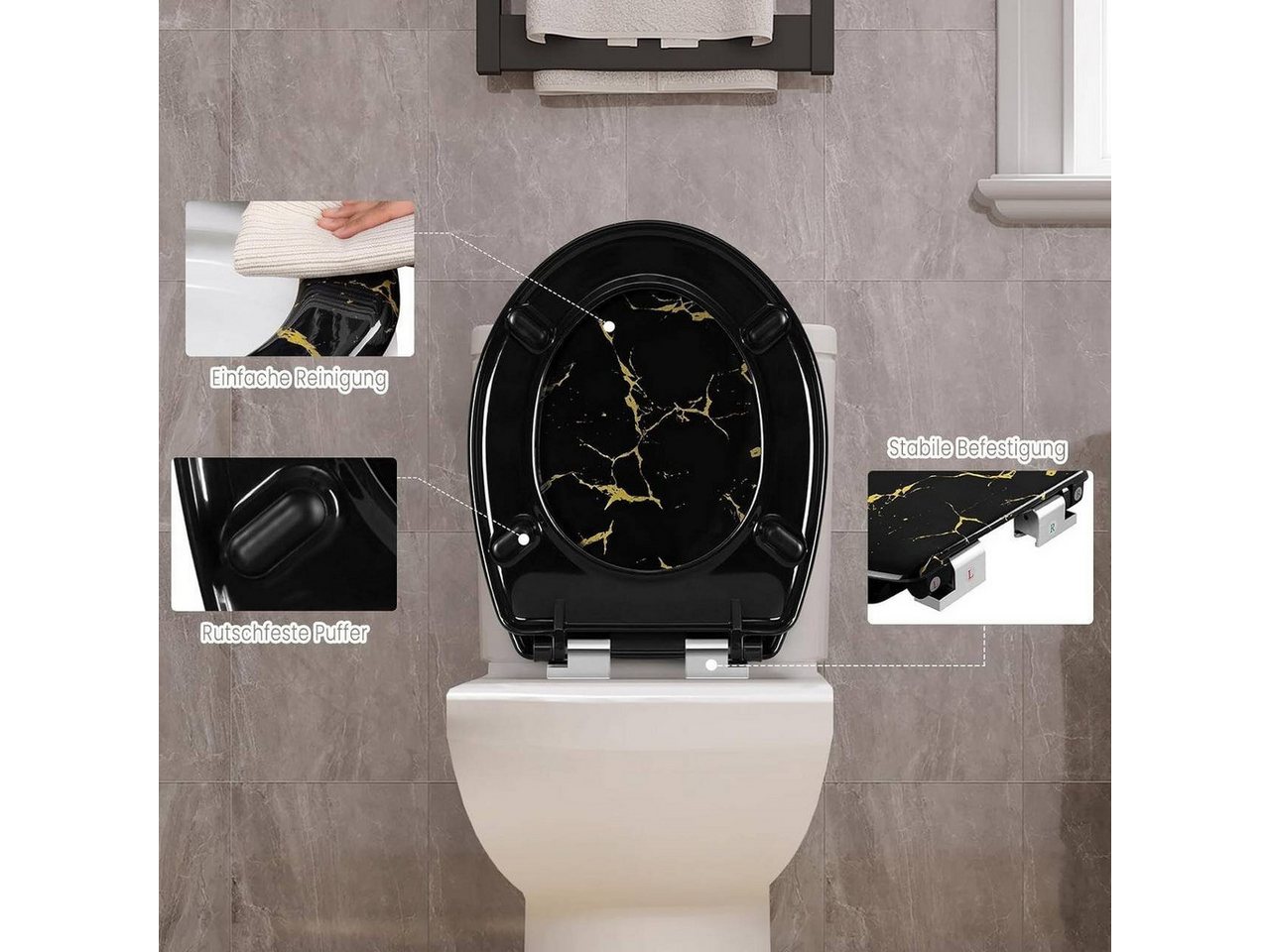 Woltu WC-Sitz (1-St), schwarzer Toilettendeckel mit goldenem Glitzer – Bild 5 von 5