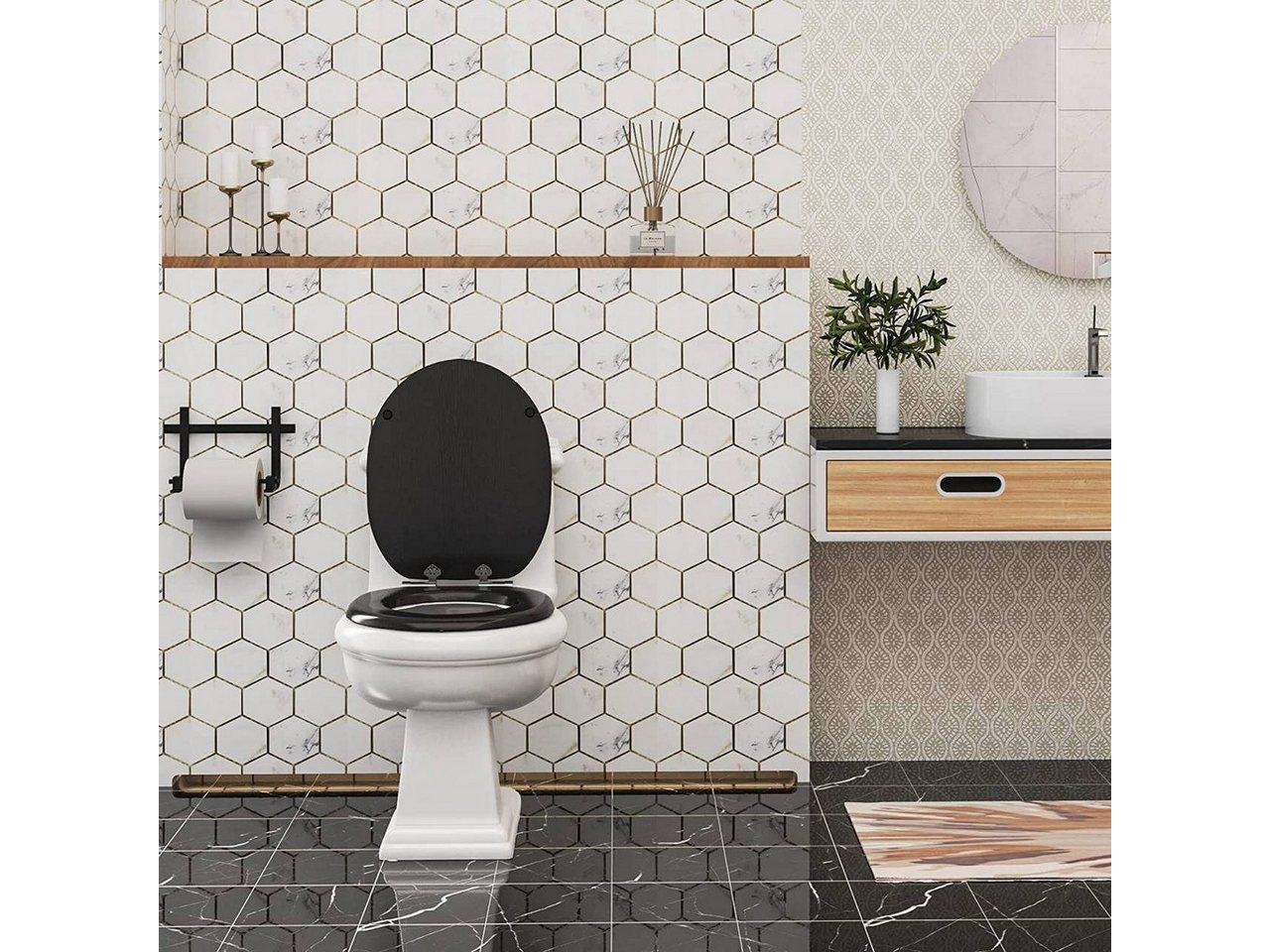 Woltu WC-Sitz (1-St), Toilettensitz mit Absenkautomatik Softclose Scharnier – Bild 2 von 5