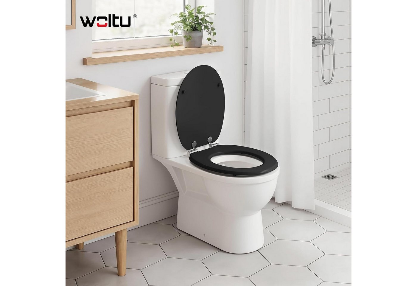 Woltu WC-Sitz (1-St), oilettendeckel mit Absenkautomatik, WC Sitz O-Form aus MDF – Bild 2 von 5