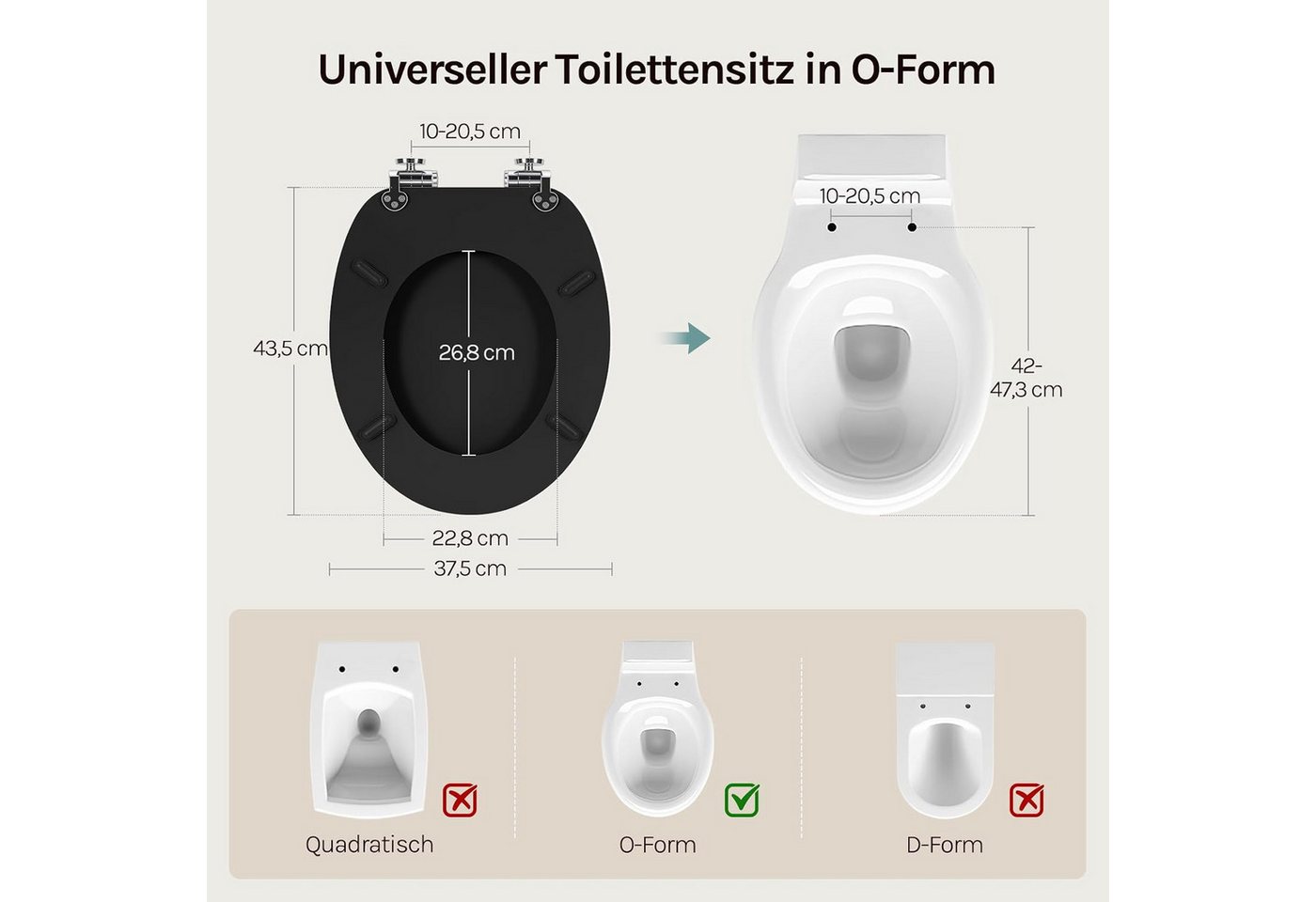 Woltu WC-Sitz (1-St), oilettendeckel mit Absenkautomatik, WC Sitz O-Form aus MDF – Bild 3 von 5