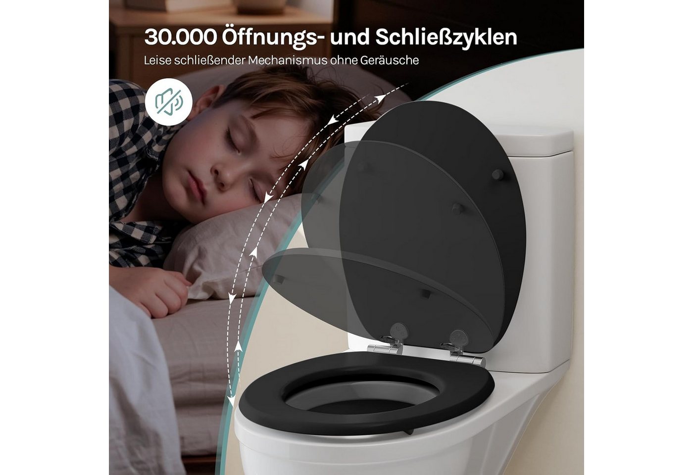 Woltu WC-Sitz (1-St), oilettendeckel mit Absenkautomatik, WC Sitz O-Form aus MDF – Bild 4 von 5