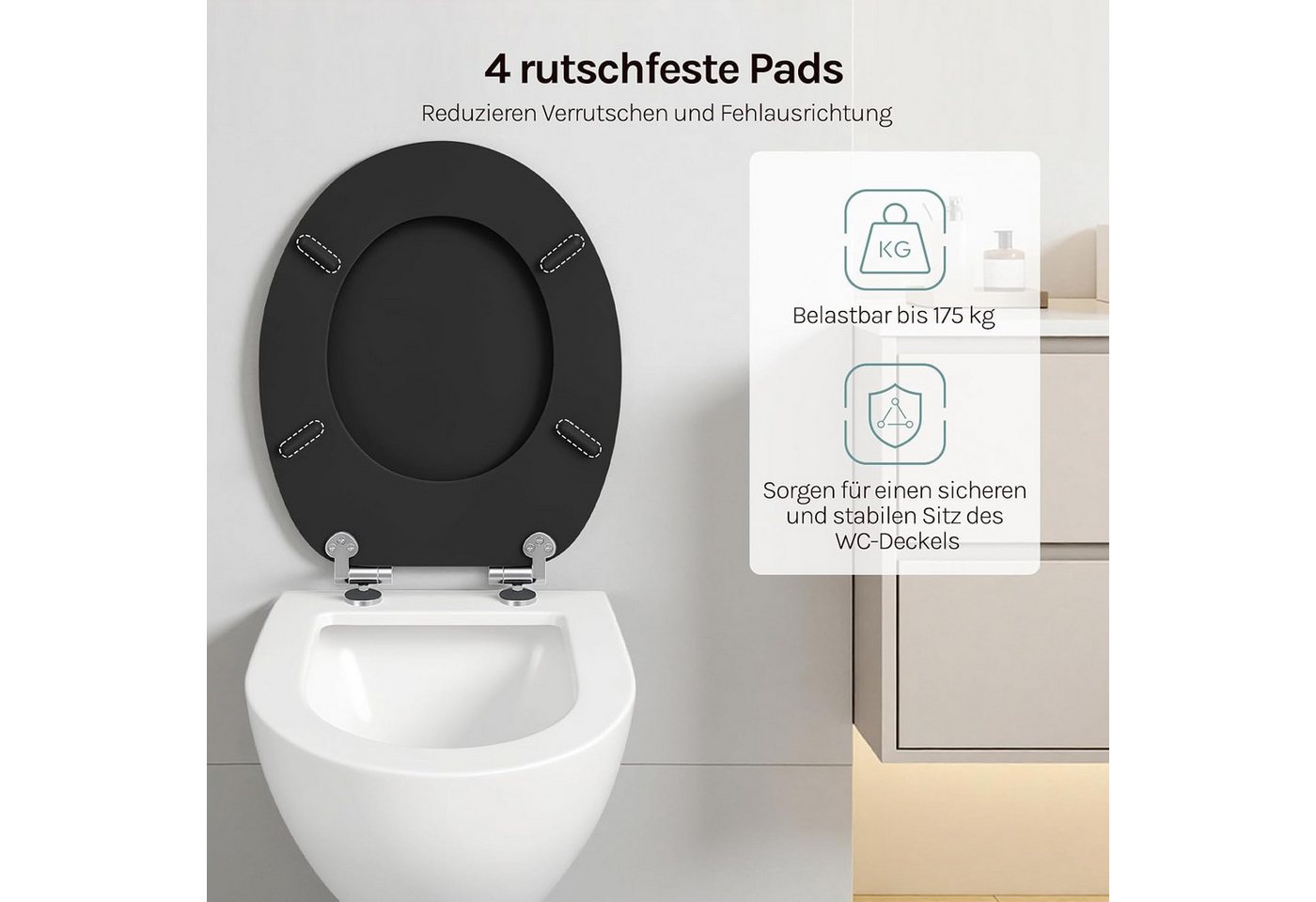 Woltu WC-Sitz (1-St), oilettendeckel mit Absenkautomatik, WC Sitz O-Form aus MDF – Bild 5 von 5
