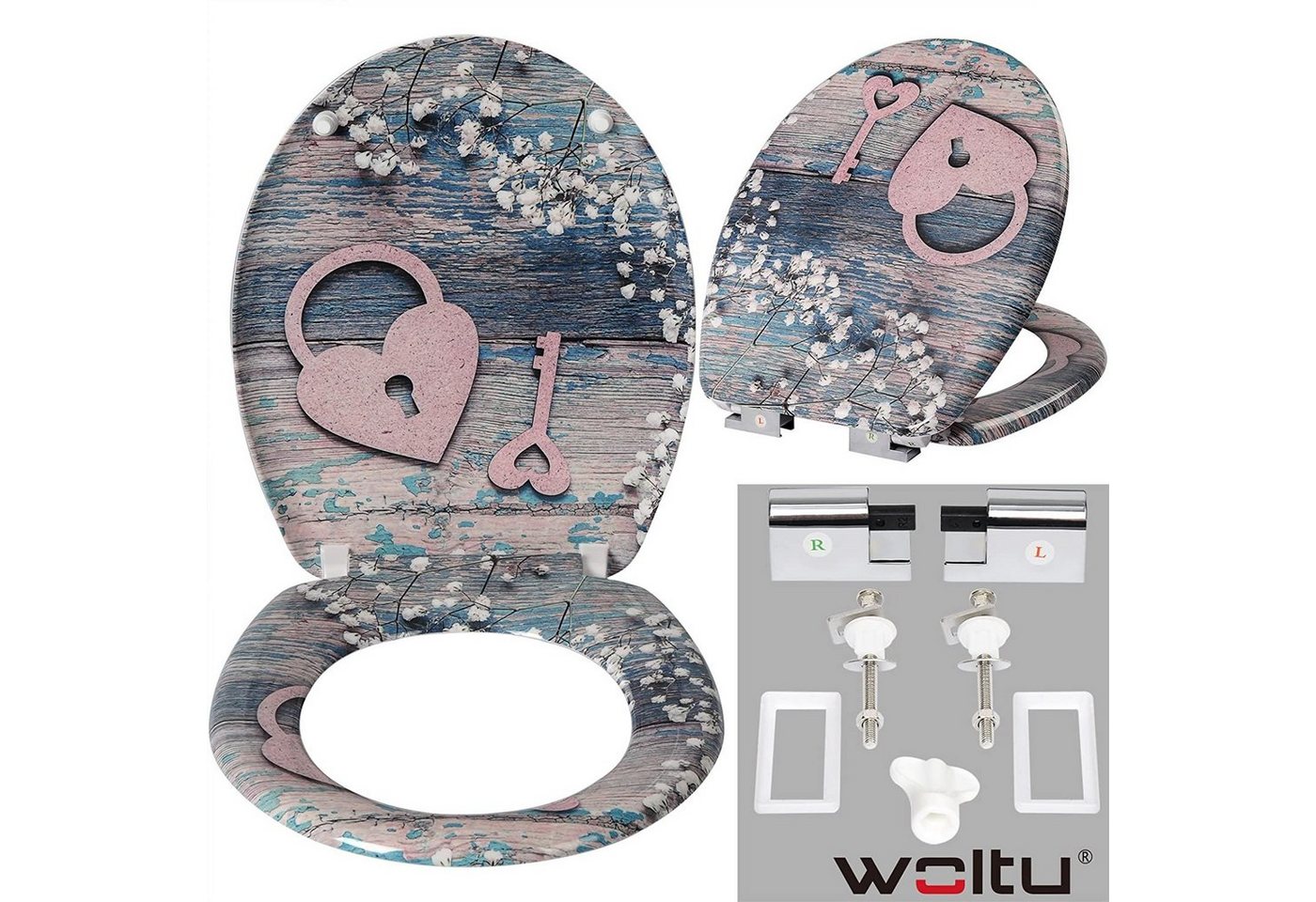 Woltu WC-Sitz (1-St), mit Absenkautomatik, Duroplast, Softclose Scharnier – Bild 2 von 5