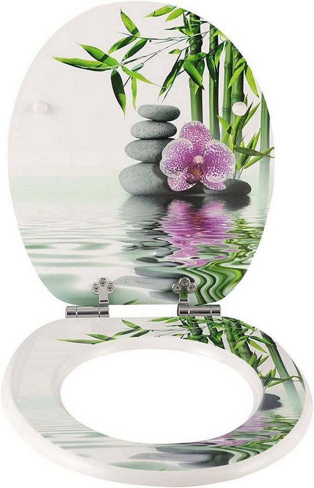 Woltu WC-Sitz (1-St), WC-Sitz MDF mit Absenkautomatik Steine Blumen – Bild 2 von 5