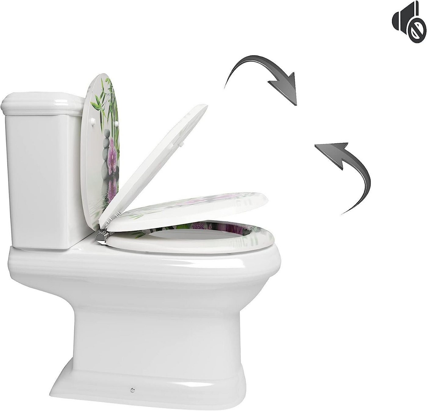 Woltu WC-Sitz (1-St), WC-Sitz MDF mit Absenkautomatik Steine Blumen – Bild 4 von 5