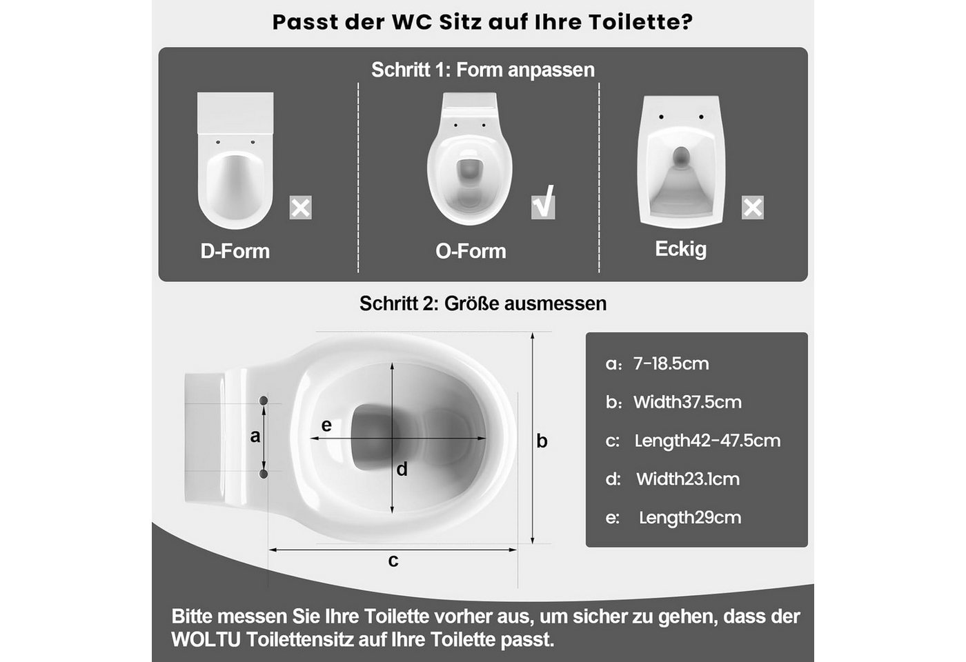 Woltu WC-Sitz (1-St), Toilettendeckel mit Absenkautomatik, 175 kg belastbar – Bild 5 von 5