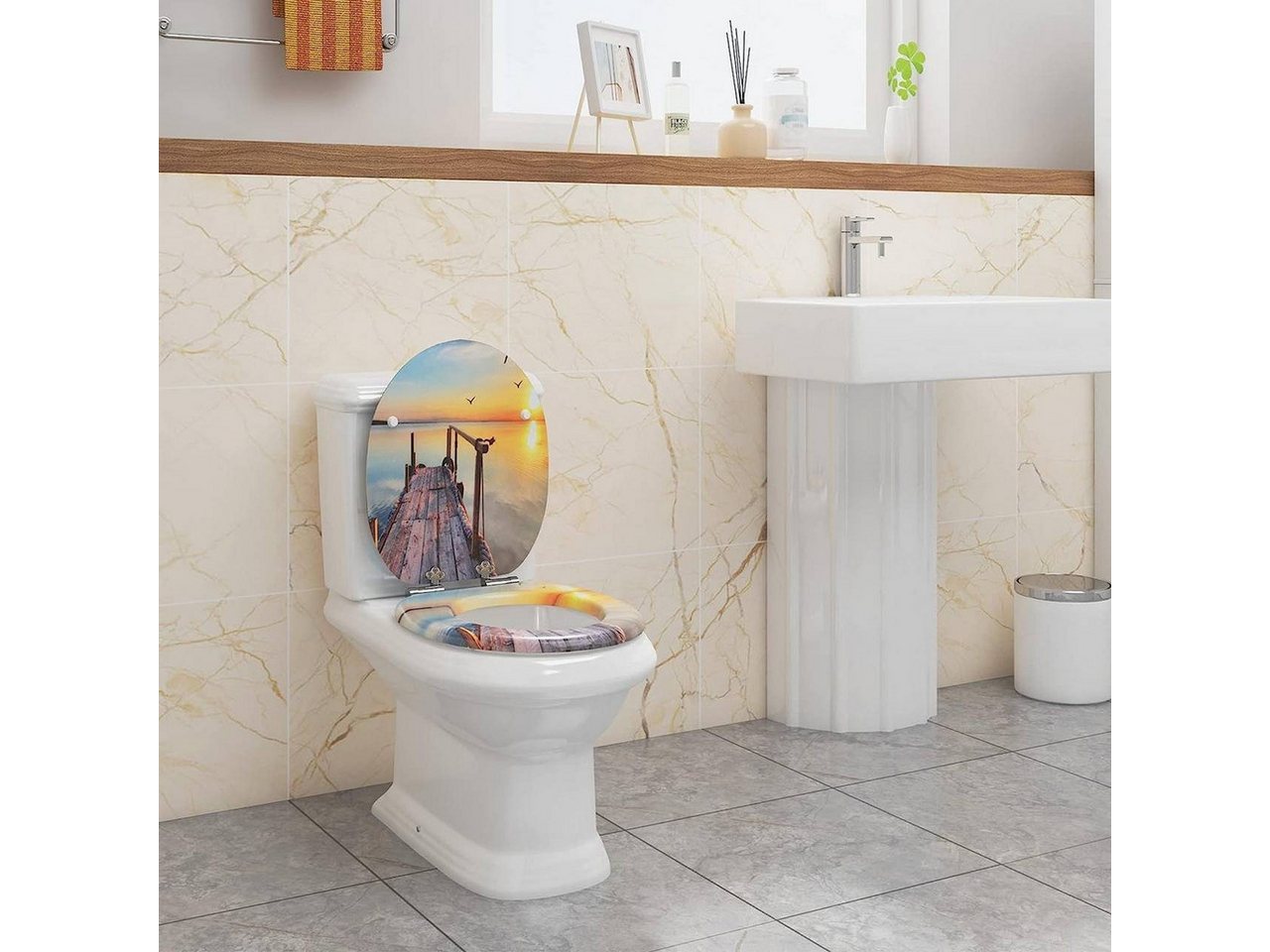 Woltu WC-Sitz (1-St), MDF Holzkern, Softclose Scharnier, Antibakteriell – Bild 2 von 5
