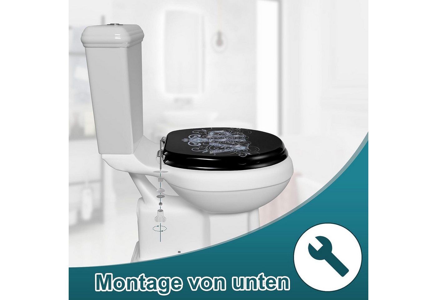 Woltu WC-Sitz (1-St), mit Absenkautomatik bequemer Sitzkomfort, MDF – Bild 5 von 5