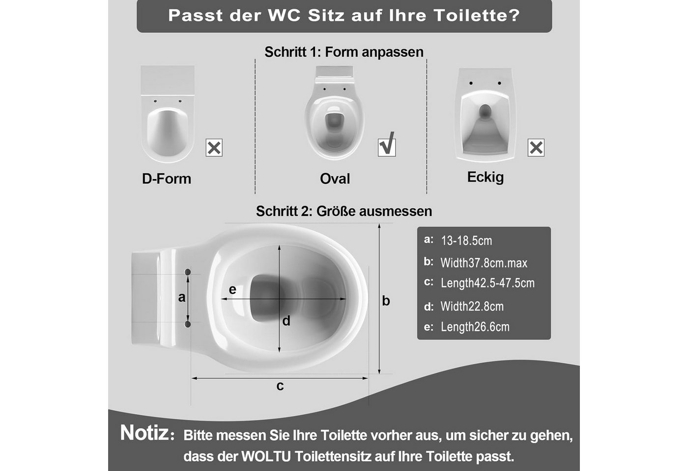 Woltu WC-Sitz (1-St), O Form, mit Absenkautomatik, einfache Montage von unten – Bild 3 von 5