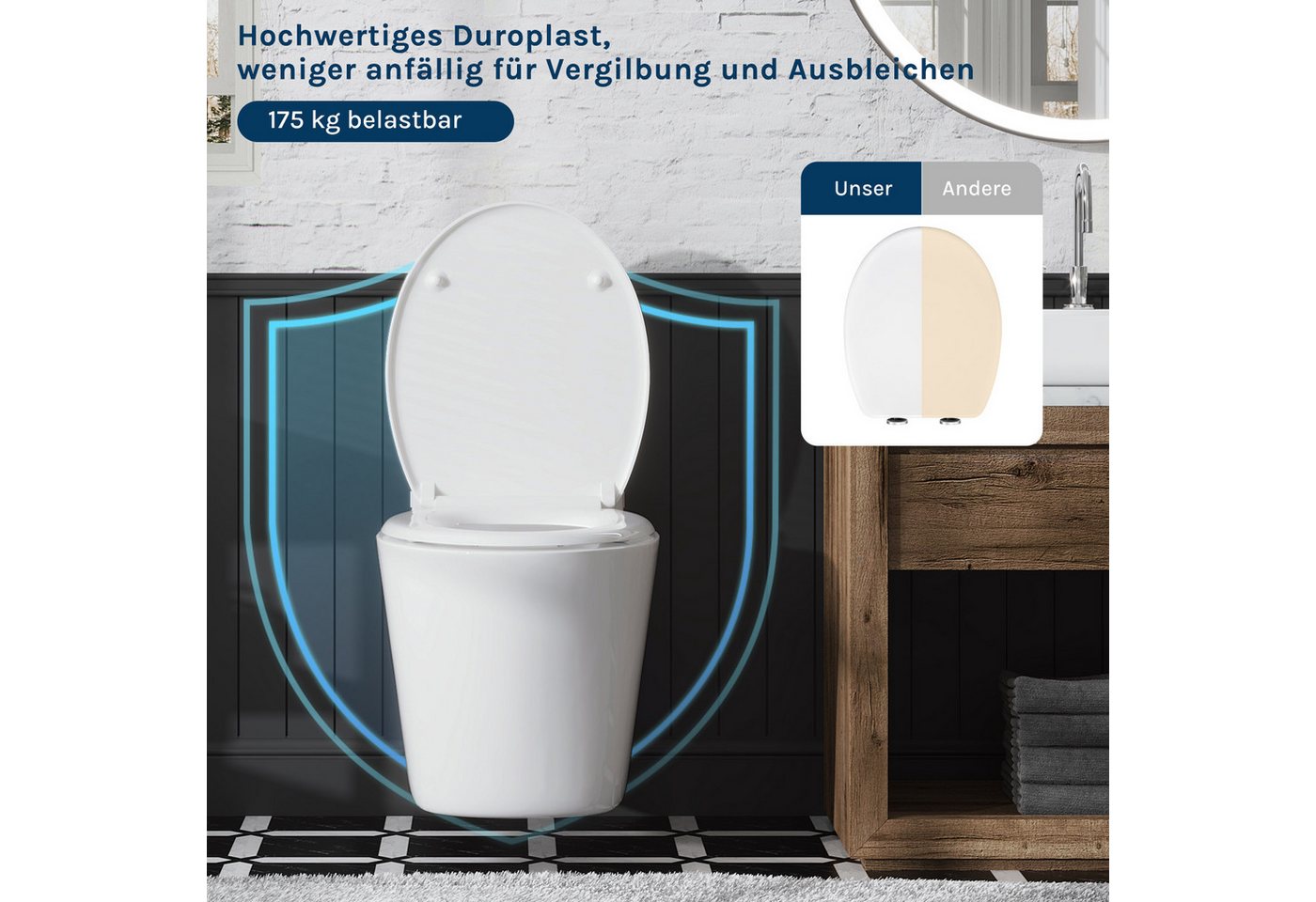 Woltu WC-Sitz (1-St), mit Absenkautomatik Duroplast Softclose Antibakterielle – Bild 2 von 5