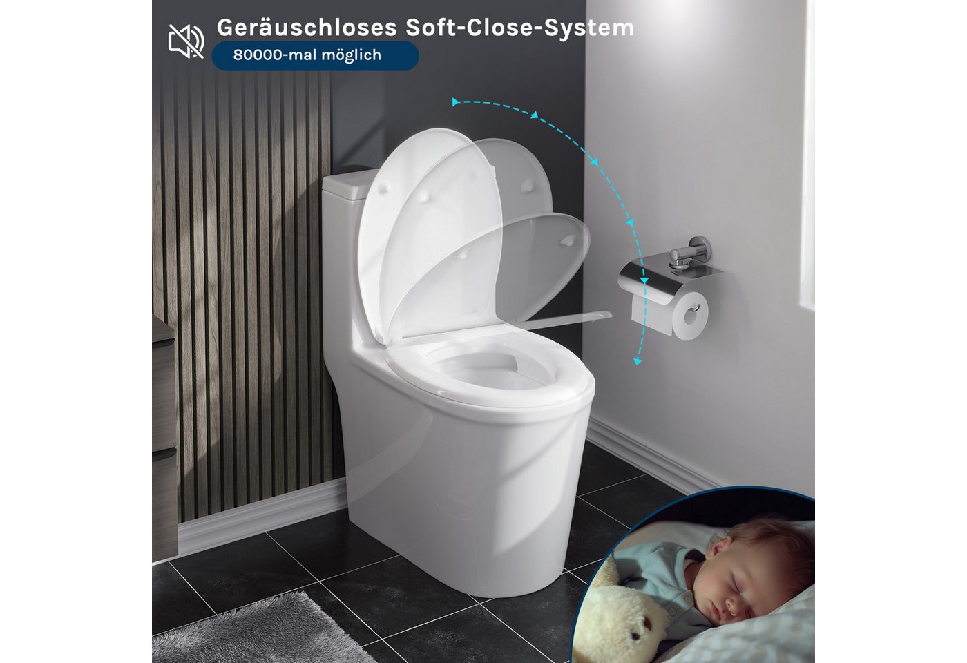 Woltu WC-Sitz (1-St), mit Absenkautomatik Duroplast Softclose Antibakterielle – Bild 4 von 5