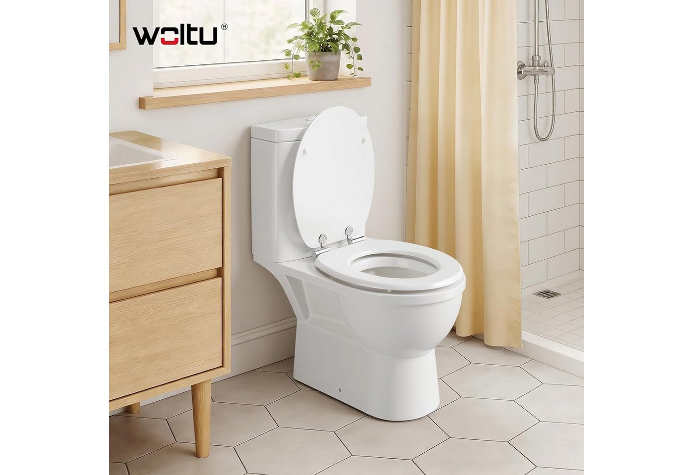 Woltu WC-Sitz (1-St), oilettendeckel mit Absenkautomatik, WC Sitz O-Form aus MDF – Bild 2 von 5