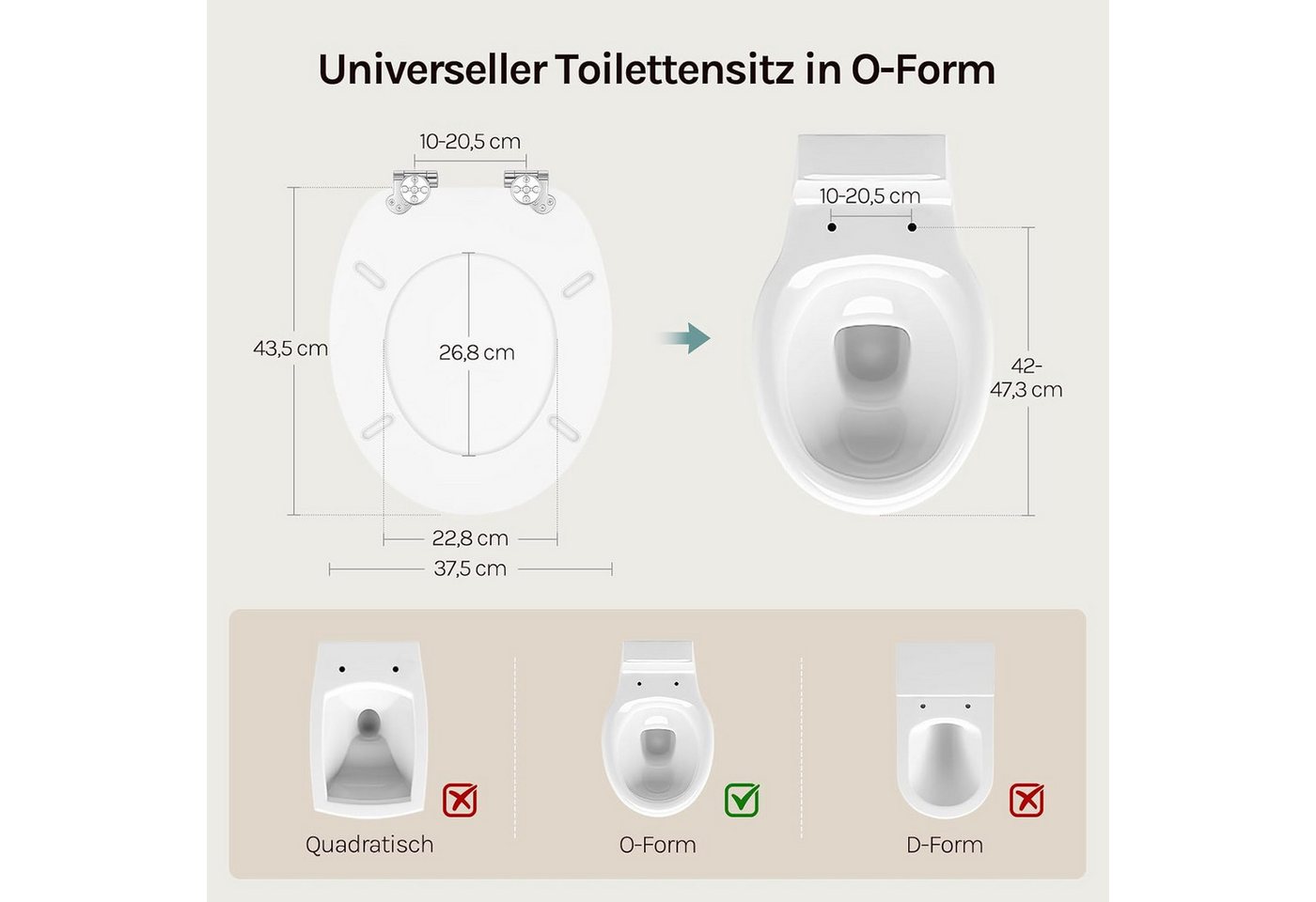 Woltu WC-Sitz (1-St), oilettendeckel mit Absenkautomatik, WC Sitz O-Form aus MDF – Bild 3 von 5