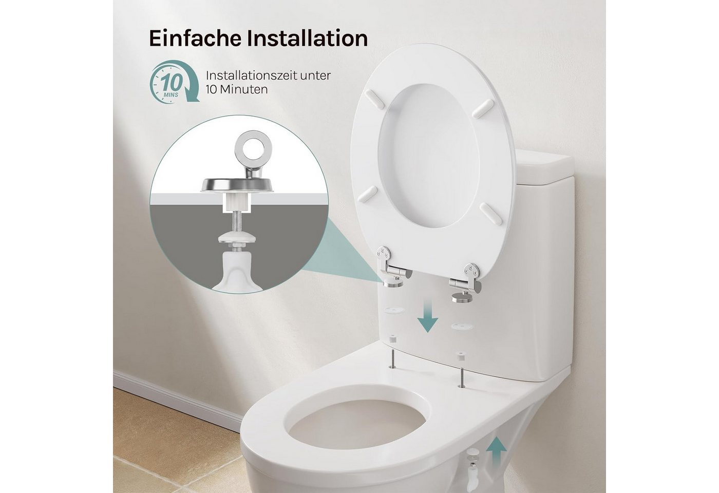 Woltu WC-Sitz (1-St), oilettendeckel mit Absenkautomatik, WC Sitz O-Form aus MDF – Bild 5 von 5