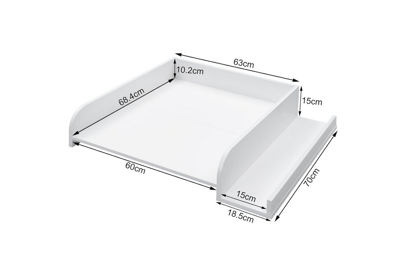 Woltu Wickelaufsatz, mit Seitenablage Sicherheitsgurt, weiß, 80x16,5x70 cm – Bild 3 von 5