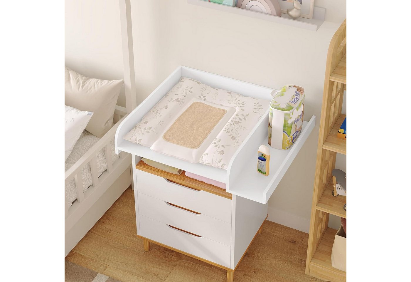 Woltu Wickelaufsatz, mit Seitenablage Sicherheitsgurt, weiß, 80x16,5x70 cm – Bild 4 von 5
