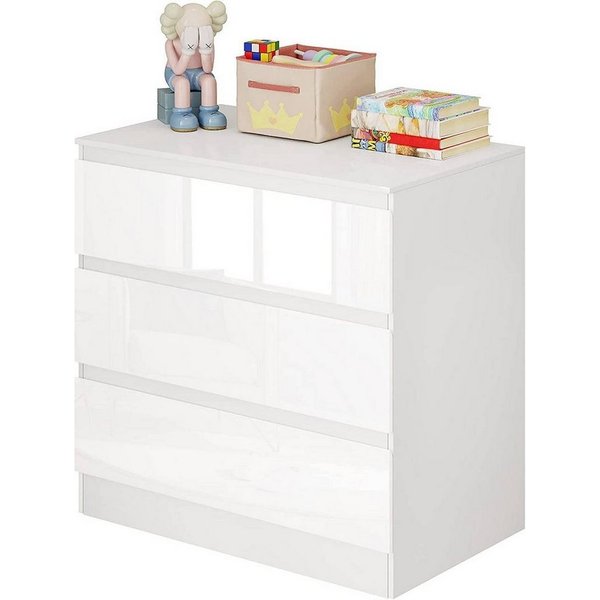 Woltu Wickelkommode, mit 3 Schubladen platzsparend 80x78x48cm, Hochglanz Weiß