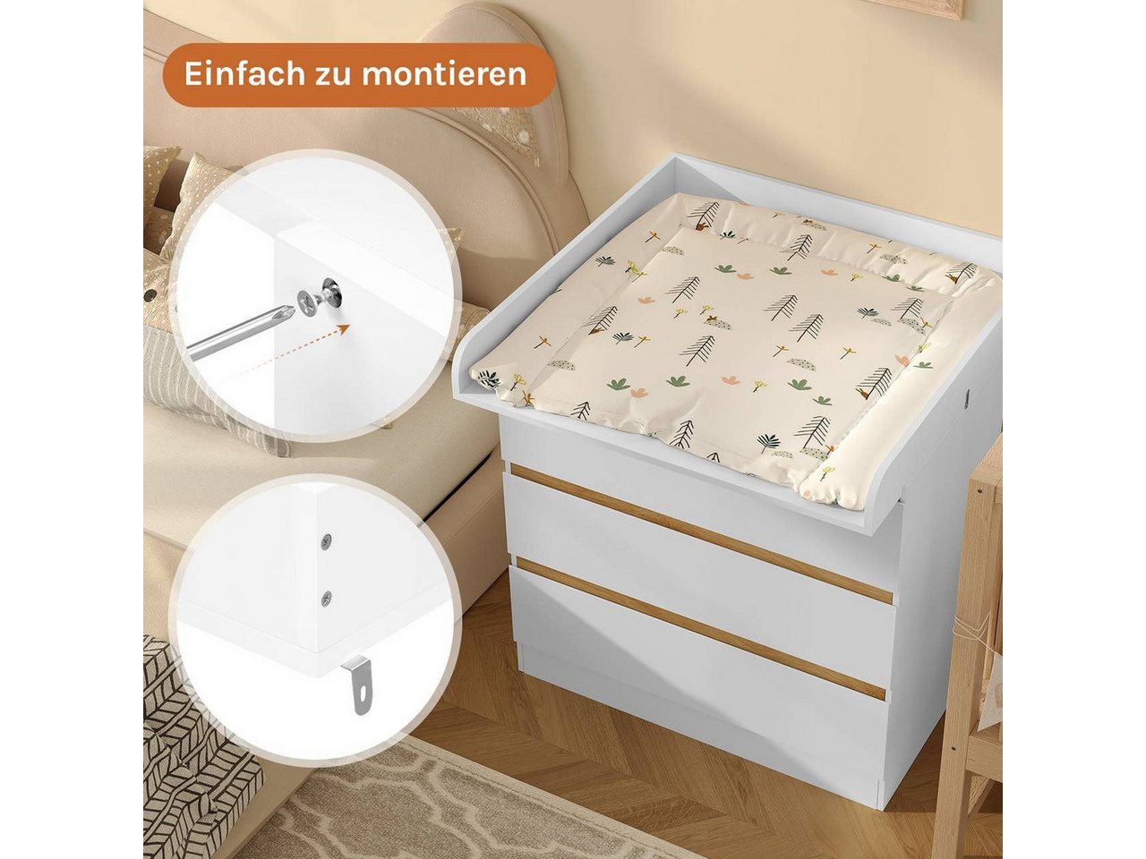 Woltu Wickeltisch (1-tlg), für Wickelkommode(Tiefe:46,5-50 cm), mit Metallschnallen – Bild 2 von 5