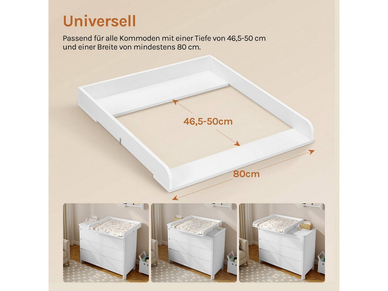 Woltu Wickeltisch (1-tlg), für Wickelkommode(Tiefe:46,5-50 cm), mit Metallschnallen – Bild 4 von 5