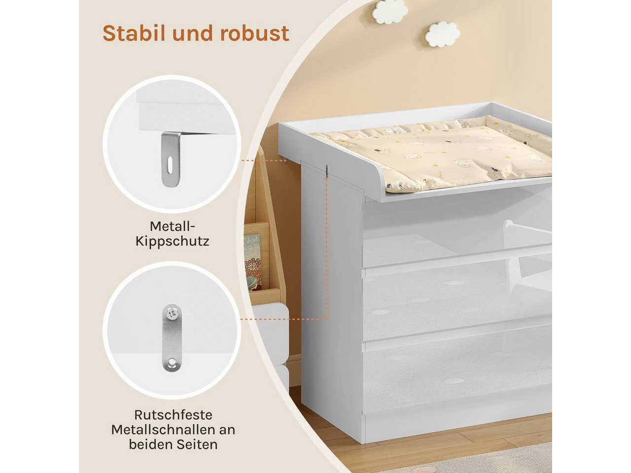 Woltu Wickeltisch (1-tlg), für Wickelkommode(Tiefe:46,5-50 cm), mit Metallschnallen – Bild 5 von 5