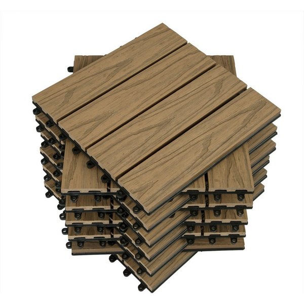 Woltu WPC-Fliesen, 22 St., 22 St. Balkonfliesen, Terrassenfliesen 30x30cm Holz Optik mit Relief