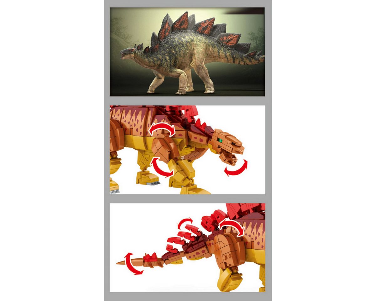 Woma WC0448 Spielbausteine, (Klemmbausteinset, 697 St., Klemmbaustein Stegosaurus Modell), Detailreicher Stegosaurus mit realistischer Körperform – Bild 3 von 5