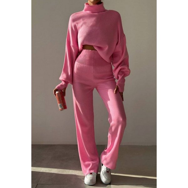 WOMAN VISION Blusentop Rollkragenpullover und hochgeschnittene Strickhose (Oberteil und Hose)