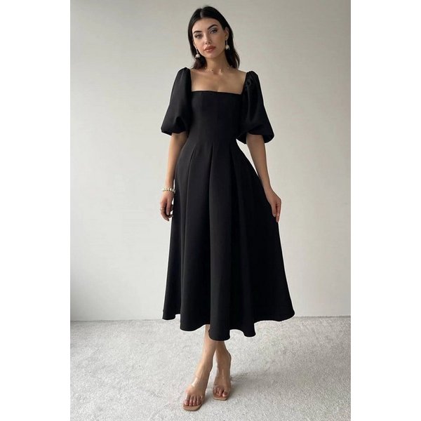 WOMAN VISION Midikleid Trägerloses, ausgestelltes Midikleid mit kurzen Ärmeln