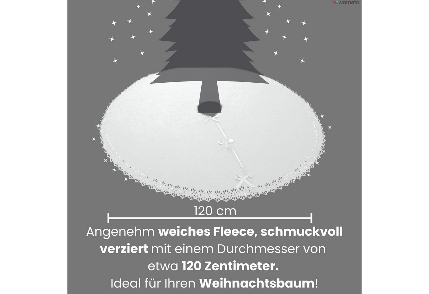 wometo Baumteppich Weihnachtsbaumdecke / Baumunterlage mit Knöpfen & Satin-Schleifen, Rund, OEKO-TEX®, Tannenbaum-Decke mit Knöpfen & Satin-Schleifen – Bild 2 von 5