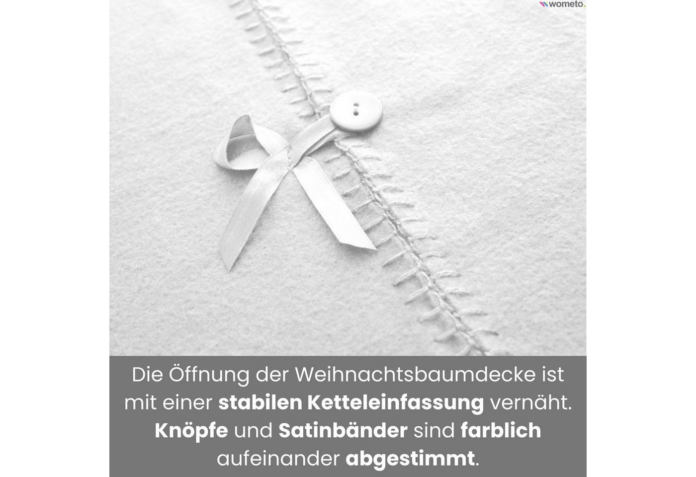 wometo Baumteppich Weihnachtsbaumdecke / Baumunterlage mit Knöpfen & Satin-Schleifen, Rund, OEKO-TEX®, Tannenbaum-Decke mit Knöpfen & Satin-Schleifen – Bild 3 von 5