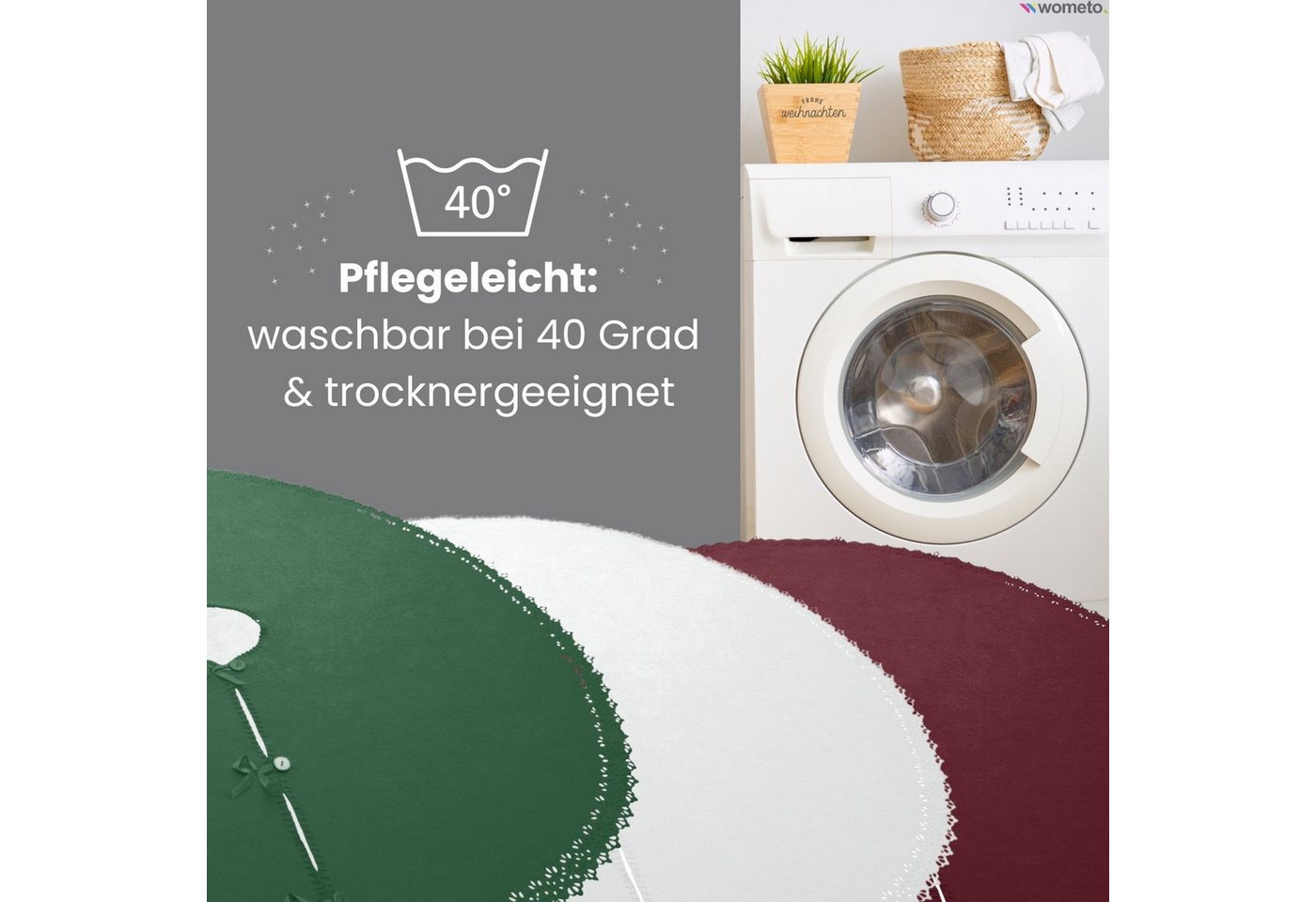 wometo Baumteppich Weihnachtsbaumdecke / Baumunterlage mit Knöpfen & Satin-Schleifen, Rund, OEKO-TEX®, Tannenbaum-Decke mit Knöpfen & Satin-Schleifen – Bild 5 von 5
