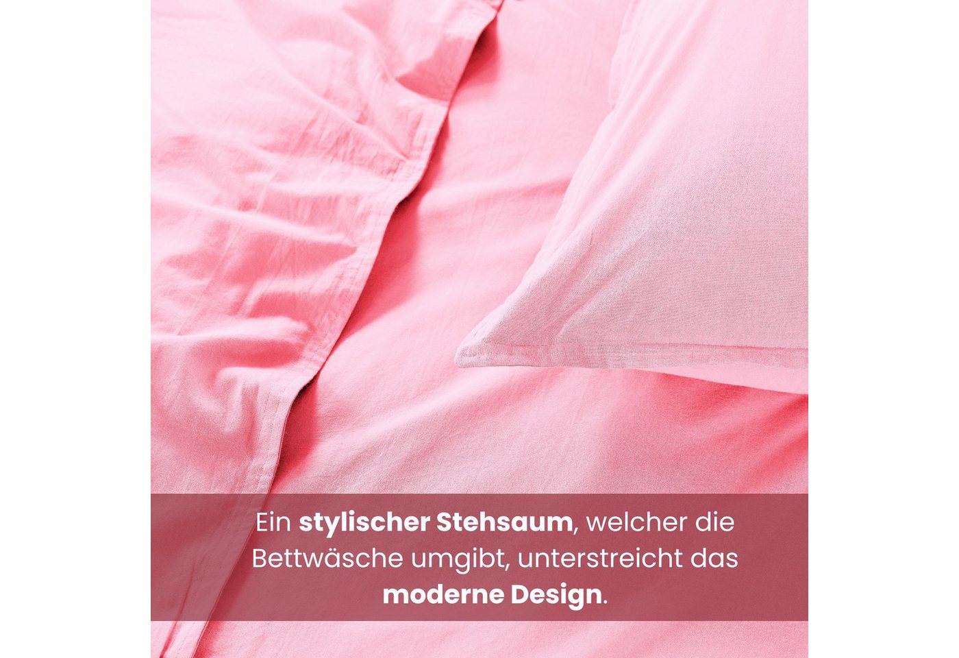 wometo Bettwäsche Stone Washed 155x220 Renforcé, Baumwolle, 2 teilig, OEKO-TEX®, 100% Baumwolle, Bettwäsche im Knitterlook mit Stehsaum – Bild 3 von 5