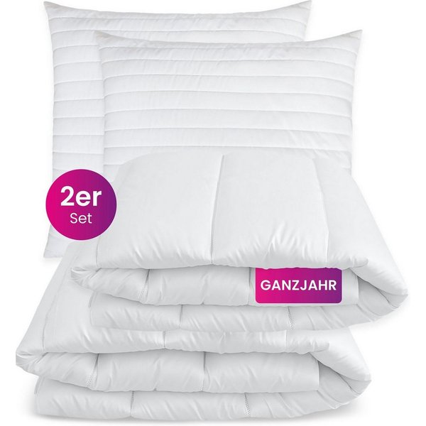 wometo Microfaserbettdecke + Kopfkissen 2er Set Bettdecke 155x220 cm und Kopfkissen Basic (Bettenset), OEKO-TEX®, 2 Ganzjahres-Bettdecken & 2 Kopfkissen, Übergr