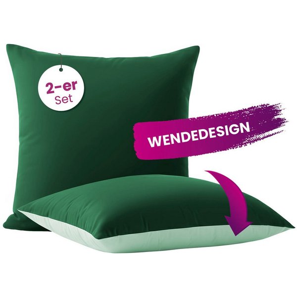 wometo Microfaserbettdecke Microfaser Kissenhüllen Doppelpack grün 80x80, OEKO-TEX®, praktischer Hotelverschluss