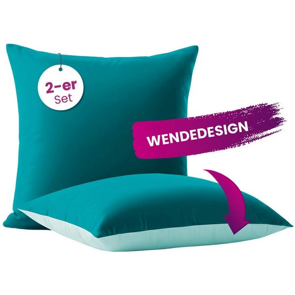 wometo Microfaserbettdecke Microfaser Kissenhüllen Doppelpack türkis 80x80, OEKO-TEX®, praktischer Hotelverschluss