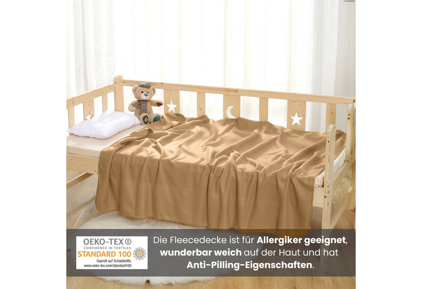Wohndecke Polar-Fleece, wometo, OEKO-TEX®, 2 Fleecedecken mit Kettel-Rand & Anti-Pilling – Bild 3 von 5