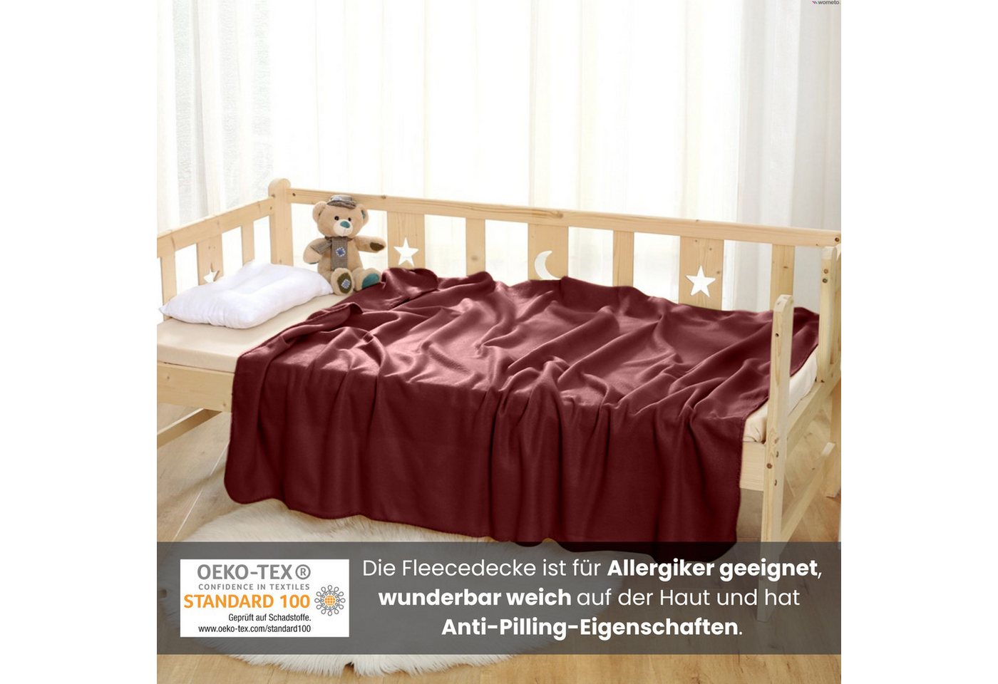 Wohndecke Polar-Fleece, wometo, OEKO-TEX®, 2 Fleecedecken mit Kettel-Rand & Anti-Pilling – Bild 3 von 5