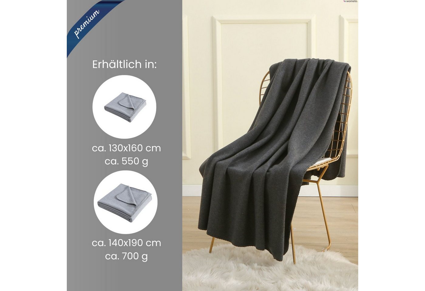Wohndecke Premium-Fleecedecke in 2 Größe, extra dick, wometo, OEKO-TEX®, extra dick, Qualitäts-Kettelrand & Anti-Pilling – Bild 2 von 5