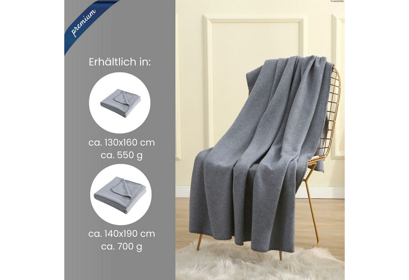 Wohndecke Premium-Fleecedecke in 2 Größen, extra dick, wometo, OEKO-TEX®, extra dick, Qualitäts-Kettelrand & Anti-Pilling – Bild 2 von 5