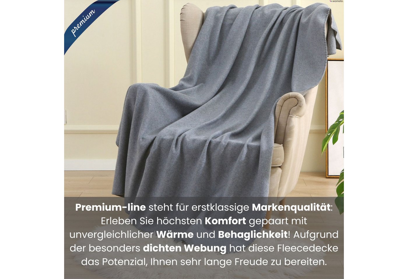 Wohndecke Premium-Fleecedecke in 2 Größen, extra dick, wometo, OEKO-TEX®, extra dick, Qualitäts-Kettelrand & Anti-Pilling – Bild 5 von 5