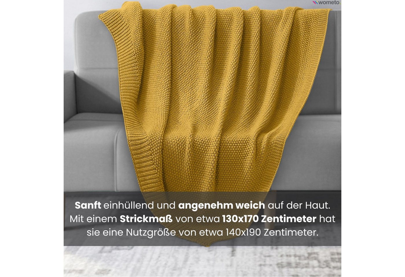 Wohndecke Strick, wometo, OEKO-TEX®, Kuscheldecke mit edlem & schlichtem Strickmuster – Bild 3 von 5