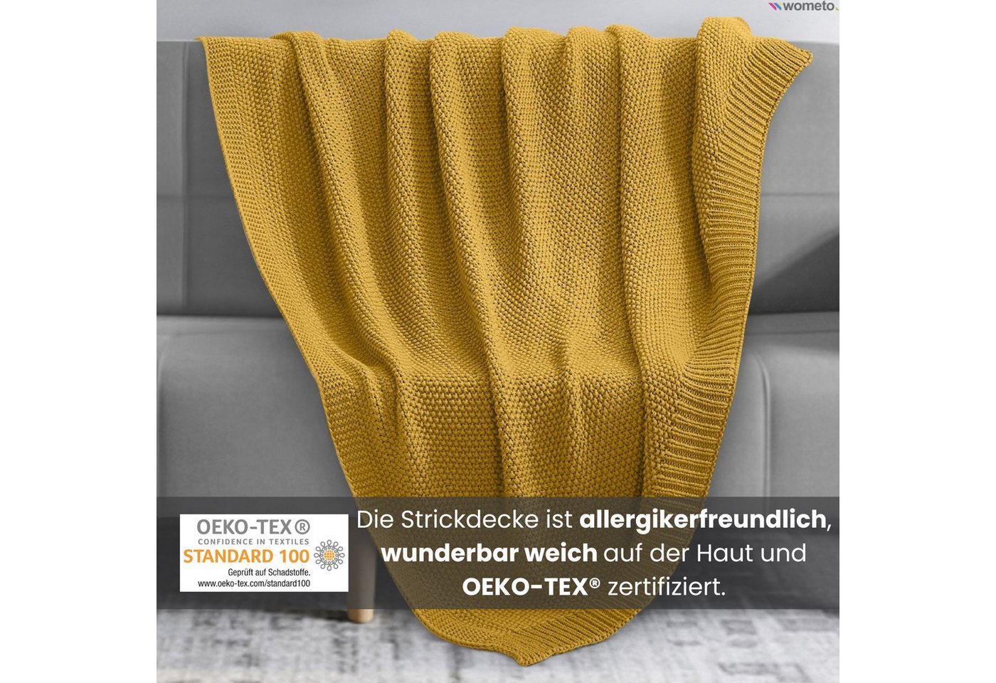 Wohndecke Strick, wometo, OEKO-TEX®, Kuscheldecke mit edlem & schlichtem Strickmuster – Bild 4 von 5
