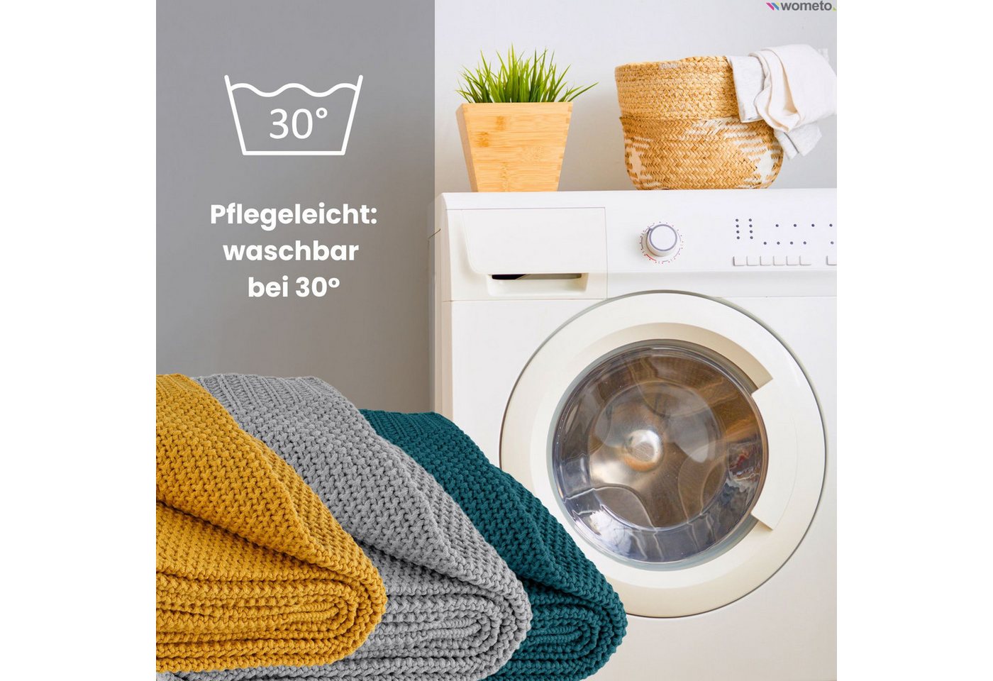 Wohndecke Strick, wometo, OEKO-TEX®, Kuscheldecke mit edlem & schlichtem Strickmuster – Bild 5 von 5