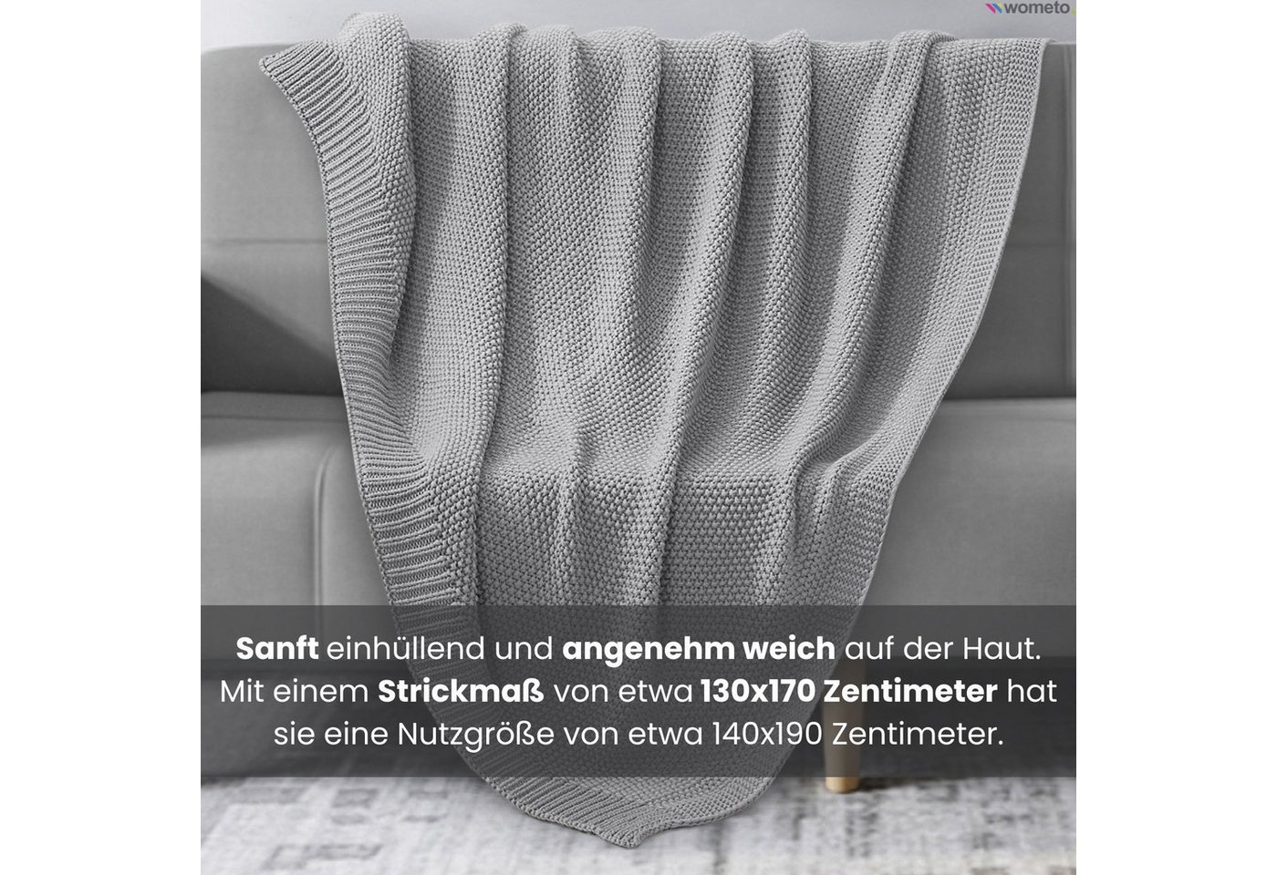 Wohndecke Strick, wometo, OEKO-TEX®, Kuscheldecke mit edlem & schlichtem Strickmuster – Bild 3 von 5