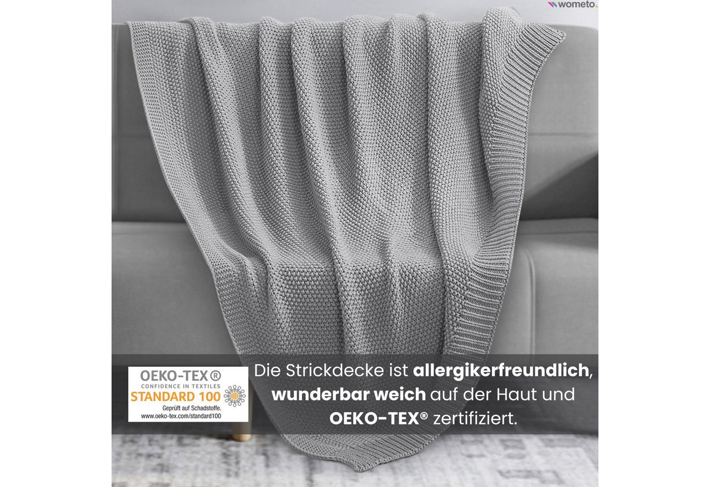 Wohndecke Strick, wometo, OEKO-TEX®, Kuscheldecke mit edlem & schlichtem Strickmuster – Bild 4 von 5