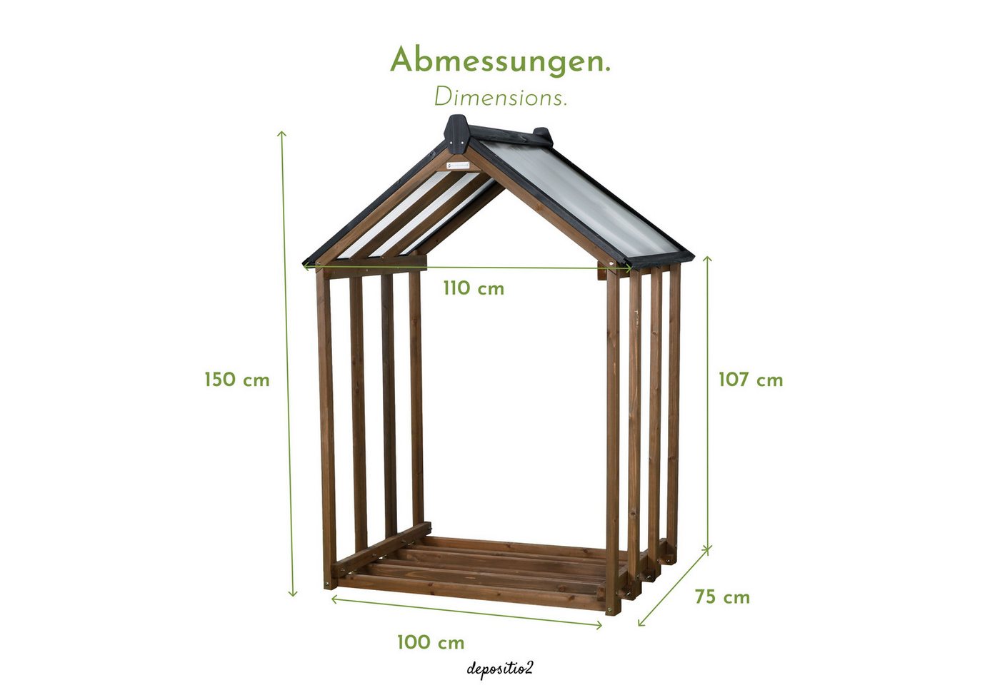 WONDERMAKE Kaminholzregal Holz mit Dach außen Brennholzregal Feuerholzregal Kaminholzunterstand, BxTxH:110x75x150 cm, Holzlager-Regal Kaminholzlager Brennholzla – Bild 3 von 5