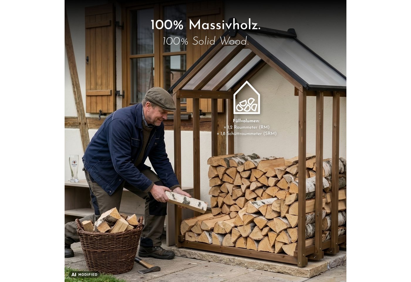 WONDERMAKE Kaminholzregal Holz mit Dach außen Brennholzregal Feuerholzregal Kaminholzunterstand, BxTxH:110x75x150 cm, Holzlager-Regal Kaminholzlager Brennholzla – Bild 5 von 5