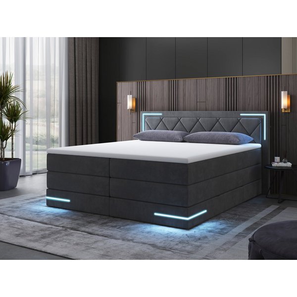 wonello Boxspringbett Arizona, mit LED Beleuchtung und Topper, wahlweise mit Bettkasten