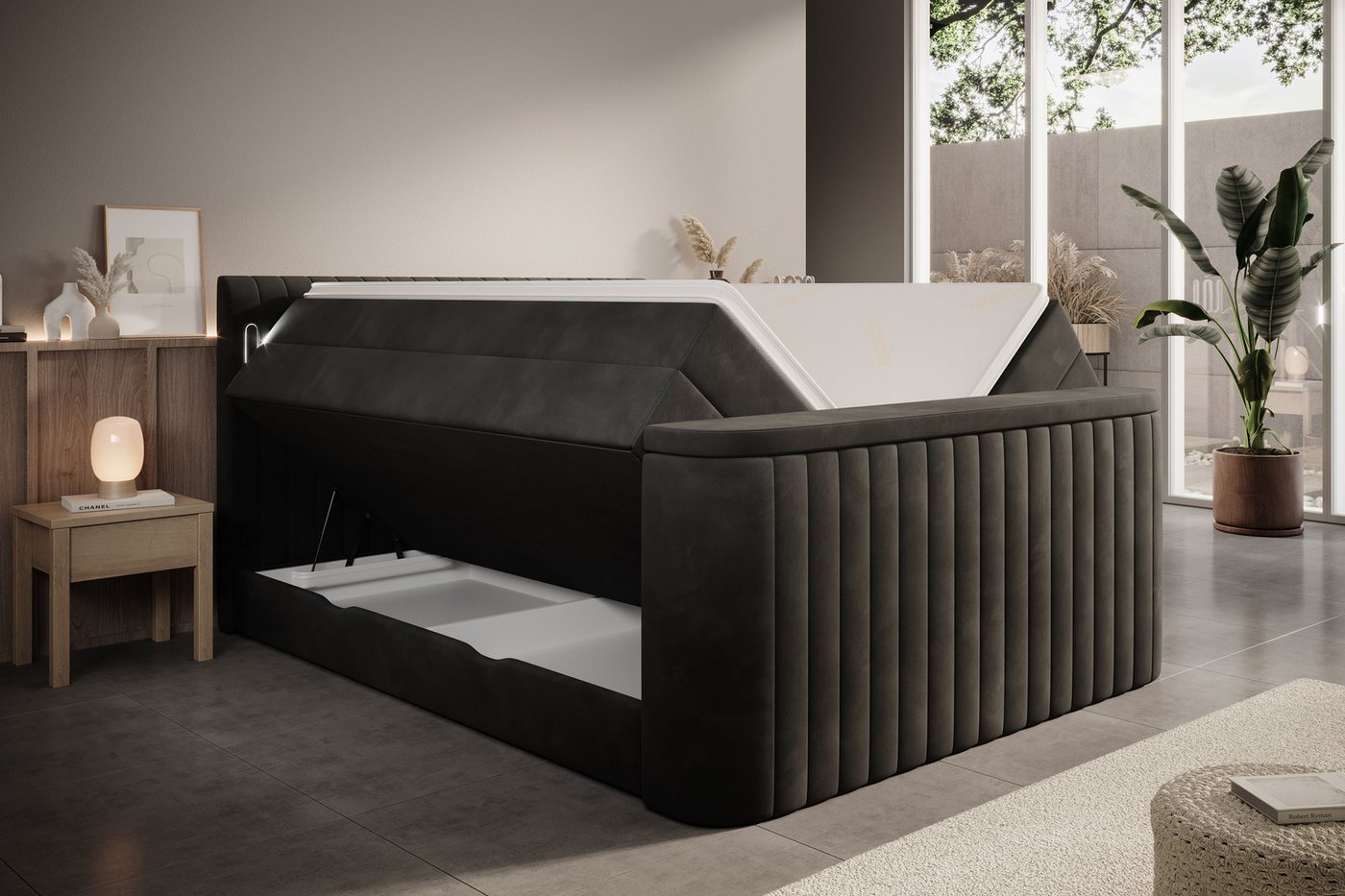 wonello Boxspringbett FLY mit TV-Lift, mit Bettkasten, TFK-Matratzen und premium Topper, LED-Beleuchtung – Bild 2 von 5
