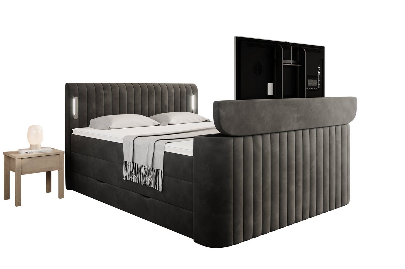 wonello Boxspringbett FLY mit TV-Lift, mit Bettkasten, TFK-Matratzen und premium Topper, LED-Beleuchtung – Bild 3 von 5